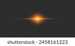 Light effect of lens flares. Orange horizontal glowing light starburst effect with sparkles on a grey transparent background. Vector illustration