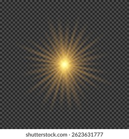 Light effect of lens flares.  Orange glowing lights starburst effects with sparkles on a transparent background. Vector illustration