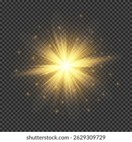 Light effect of lens flares.  Orange glowing lights starburst effects with sparkles on a transparent background. Vector illustration