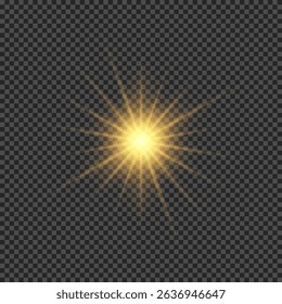 Light effect of lens flares.  Orange glowing lights starburst effects with sparkles on a transparent background. Vector illustration