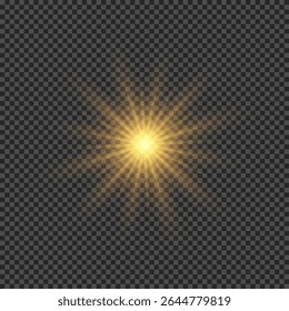 Light effect of lens flares.  Orange glowing lights starburst effects with sparkles on a transparent background. Vector illustration