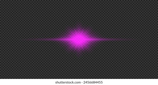 Light effect of lens flares. Purple horizontal glowing light starburst effect with sparkles on a grey transparent background. Vector illustration