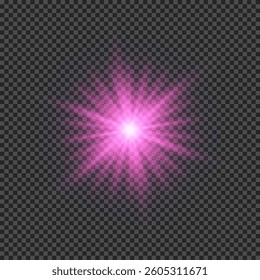 Light effect of lens flares. Purple glowing lights starburst effects with sparkles on a transparent background. Vector illustration