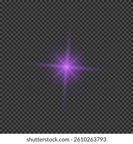 Light effect of lens flares. Purple glowing lights starburst effects with sparkles on a transparent background. Vector illustration