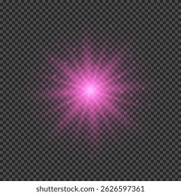 Light effect of lens flares. Purple glowing lights starburst effects with sparkles on a transparent background. Vector illustration