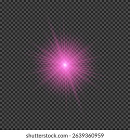 Light effect of lens flares. Purple glowing lights starburst effects with sparkles on a transparent background. Vector illustration