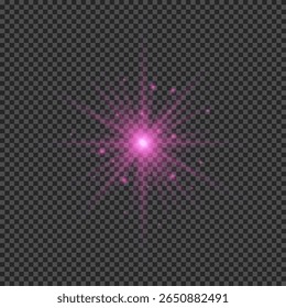 Light effect of lens flares. Purple glowing lights starburst effects with sparkles on a transparent background. Vector illustration