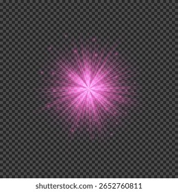 Light effect of lens flares. Purple glowing lights starburst effects with sparkles on a transparent background. Vector illustration