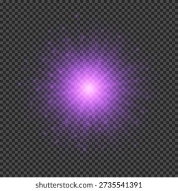 Light effect of lens flares. Purple glowing lights starburst effects with sparkles on a transparent background. Vector illustration