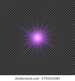 Light effect of lens flares. Purple glowing lights starburst effects with sparkles on a transparent background. Vector illustration