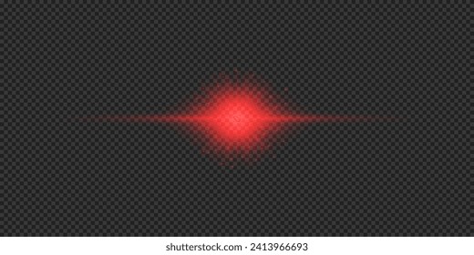 Light effect of lens flares. Red horizontal glowing light starburst effect with sparkles on a grey transparent background. Vector illustration