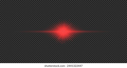 Light effect of lens flares. Red horizontal glowing light starburst effect with sparkles on a grey transparent background. Vector illustration