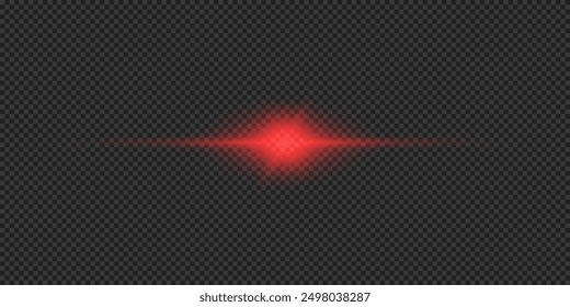 Light effect of lens flares. Red horizontal glowing light starburst effect with sparkles on a grey transparent background. Vector illustration