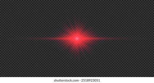 Efecto de luz de los destellos de la lente. Efecto de estallido de luz brillante Horizontal rojo con destellos sobre un fondo transparente gris. Ilustración vectorial