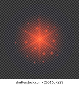 Efeito de luz de clarões de lente. Luzes vermelhas brilhantes efeitos starburst com brilhos em um fundo transparente. Ilustração vetorial