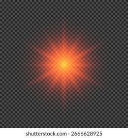 Light effect of lens flares. Red glowing lights starburst effects with sparkles on a transparent background. Vector illustration