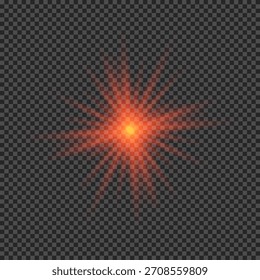 Efecto de luz de los destellos de la lente. Luces rojas brillantes efectos de explosión de estrellas con destellos sobre un fondo transparente. Ilustración vectorial