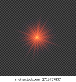 Efecto de luz de los destellos de la lente. Luces rojas brillantes efectos de explosión de estrellas con destellos sobre un fondo transparente. Ilustración vectorial
