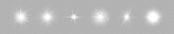 Light Effect Of Lens Flares. Set Of Six White Glowing Lights Starburst Effects With Sparkles On A Grey Transparent Background. Vector Illustration