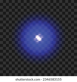 Light effect of lens flares set of three blue glowing lights starburst effects with sparkles on a transparent background