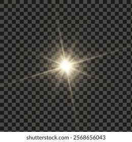 Light effect of lens flares. Set of orange horizontal glowing light starburst effects with sparkles on a grey transparent background. Vector illustration