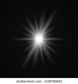 Light effect of lens flares. White glowing lights starburst effects with sparkles on a transparent background. Vector illustration