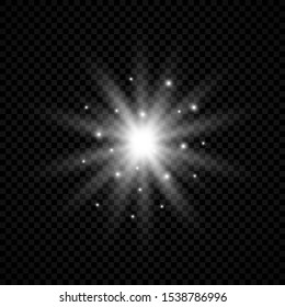 Light effect of lens flares. White glowing lights starburst effects with sparkles on a transparent background. Vector illustration