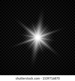 Light effect of lens flares. White glowing lights starburst effects with sparkles on a transparent background. Vector illustration
