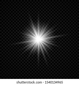 Light effect of lens flares. White glowing lights starburst effects with sparkles on a transparent background. Vector illustration