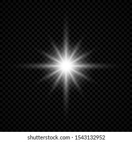 Light effect of lens flares. White glowing lights starburst effects with sparkles on a transparent background. Vector illustration