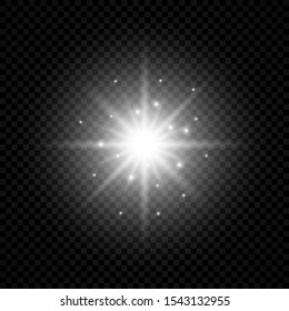Light effect of lens flares. White glowing lights starburst effects with sparkles on a transparent background. Vector illustration