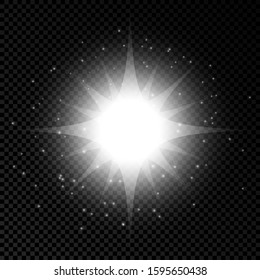 Light effect of lens flares. White glowing lights starburst effects with sparkles on a transparent background. Vector illustration