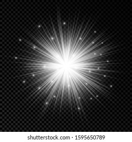 Light effect of lens flares. White glowing lights starburst effects with sparkles on a transparent background. Vector illustration