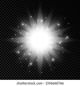 Light effect of lens flares. White glowing lights starburst effects with sparkles on a transparent background. Vector illustration