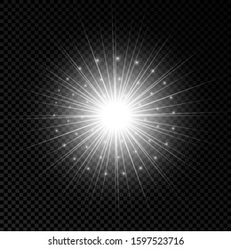 Light effect of lens flares. White glowing lights starburst effects with sparkles on a transparent background. Vector illustration