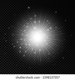 Light effect of lens flares. White glowing lights starburst effects with sparkles on a transparent background. Vector illustration