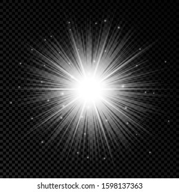 Light effect of lens flares. White glowing lights starburst effects with sparkles on a transparent background. Vector illustration