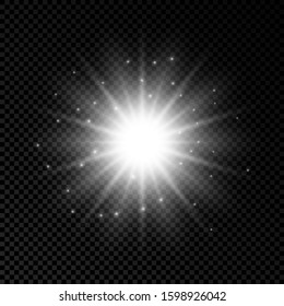 Light effect of lens flares. White glowing lights starburst effects with sparkles on a transparent background. Vector illustration