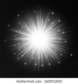 Light effect of lens flares. White glowing lights starburst effects with sparkles on a transparent background. Vector illustration