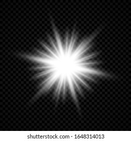 Light effect of lens flares. White glowing lights starburst effects with sparkles on a transparent background. Vector illustration