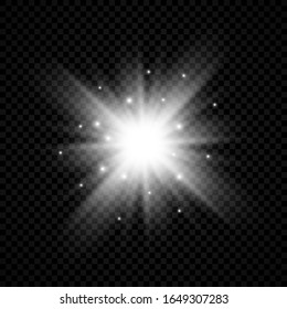 Light effect of lens flares. White glowing lights starburst effects with sparkles on a transparent background. Vector illustration