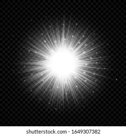 Light effect of lens flares. White glowing lights starburst effects with sparkles on a transparent background. Vector illustration