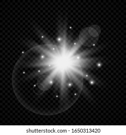 Light effect of lens flares. White glowing lights starburst effects with sparkles on a transparent background. Vector illustration