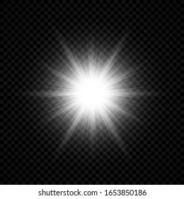 Light effect of lens flares. White glowing lights starburst effects with sparkles on a transparent background. Vector illustration