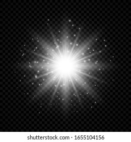 Light effect of lens flares. White glowing lights starburst effects with sparkles on a transparent background. Vector illustration