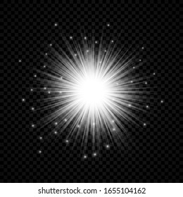 Light effect of lens flares. White glowing lights starburst effects with sparkles on a transparent background. Vector illustration