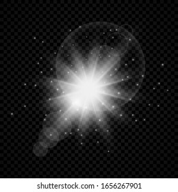 Light effect of lens flares. White glowing lights starburst effects with sparkles on a transparent background. Vector illustration