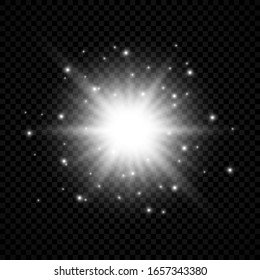 Light effect of lens flares. White glowing lights starburst effects with sparkles on a transparent background. Vector illustration