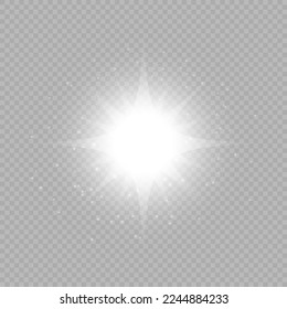 Light effect of lens flares. White glowing lights starburst effects with sparkles on a grey transparent background. Vector illustration