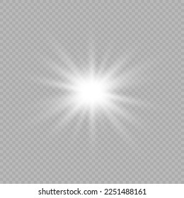Light effect of lens flares. White glowing lights starburst effects with sparkles on a grey transparent background. Vector illustration
